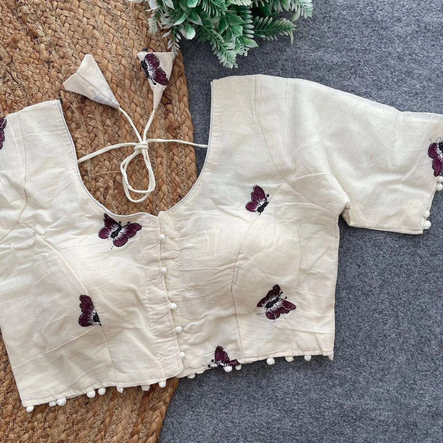 elegant khadi cotton blouse with butterfly embroidery - rpd fashion