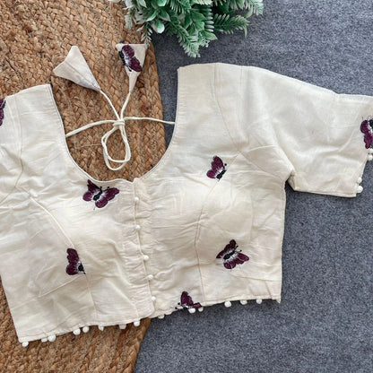 Elegant Khadi Cotton Blouse with Butterfly Embroidery - RPD Fashion