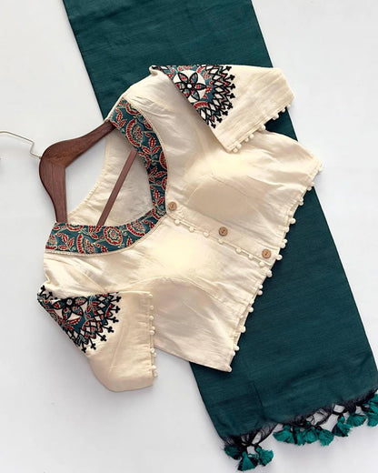 Khadi cotton saree And Beautiful Havy khadi Cotton Apllic Blouse Rpd Fashion
