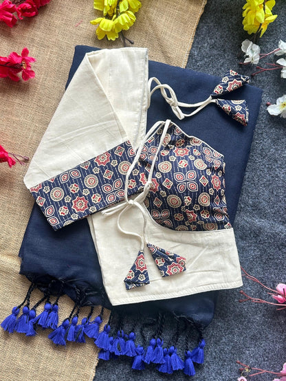 Khadi cotton saree and beautiful havy khadi cotton blouse
