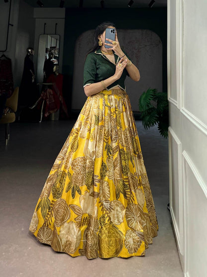 Yellow Color Floral Print Organza Co-ord Set Lehenga Choli - Rpd Fashion