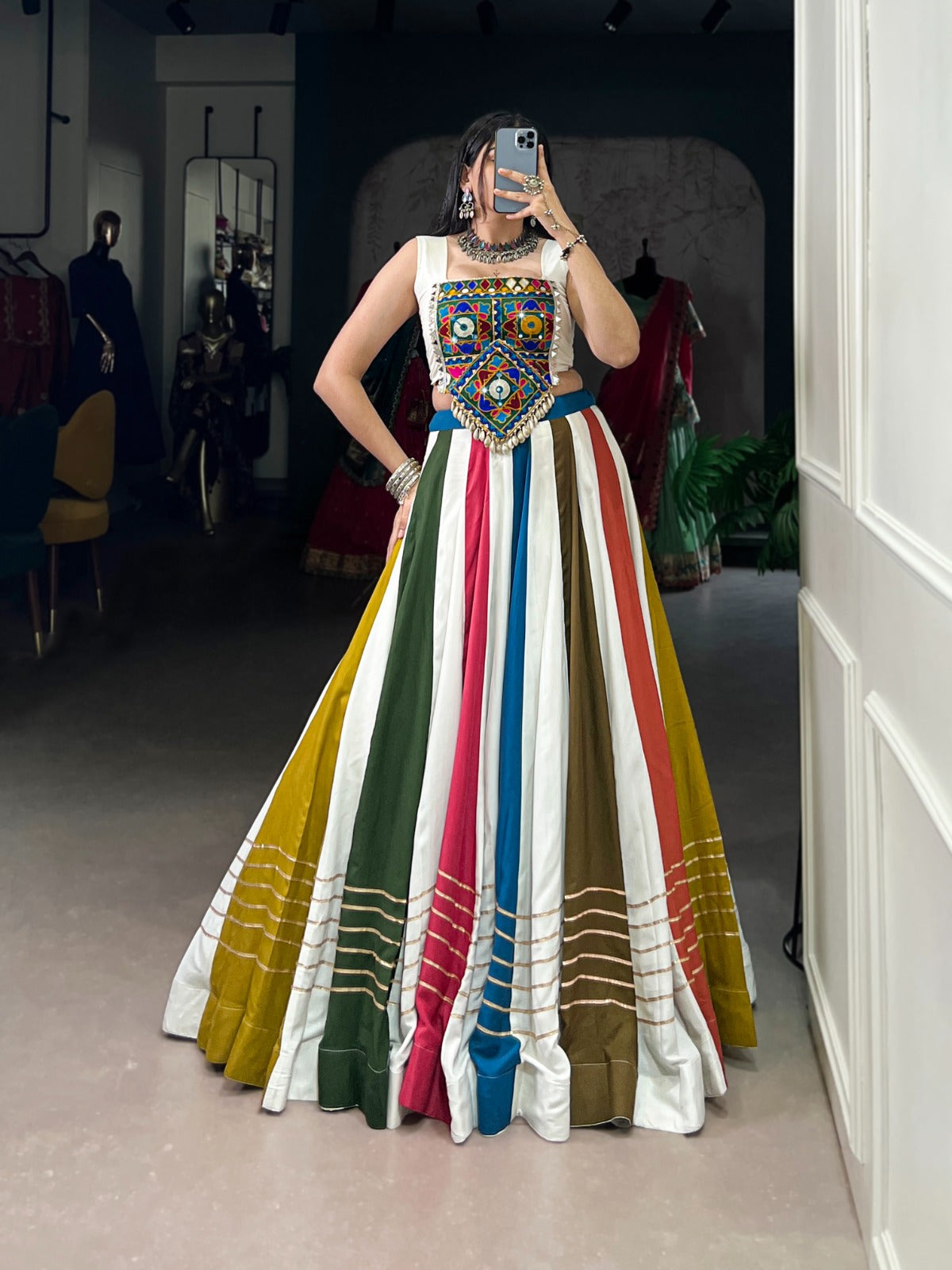 Multi Color Pure Rayon with Gamthi Work Navratri Lehenga Choli Rpd Fashion