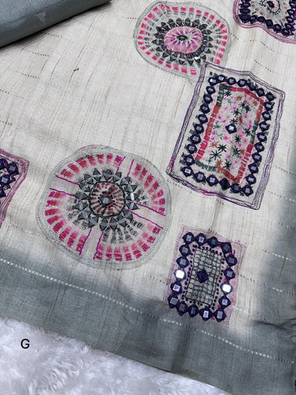 Batik Printed Hand Mirror Work Pure Tusser Cotton Saree with Blouse Rpd Fashion