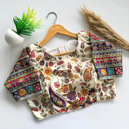 Beautiful Flower Print Embroidery Blouse - Rpd Fashion