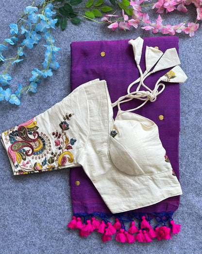 Khadi cotton saree With Hand Stich Gini And Beautiful Havy Khadi Cotton Blouse Rpd Fashion