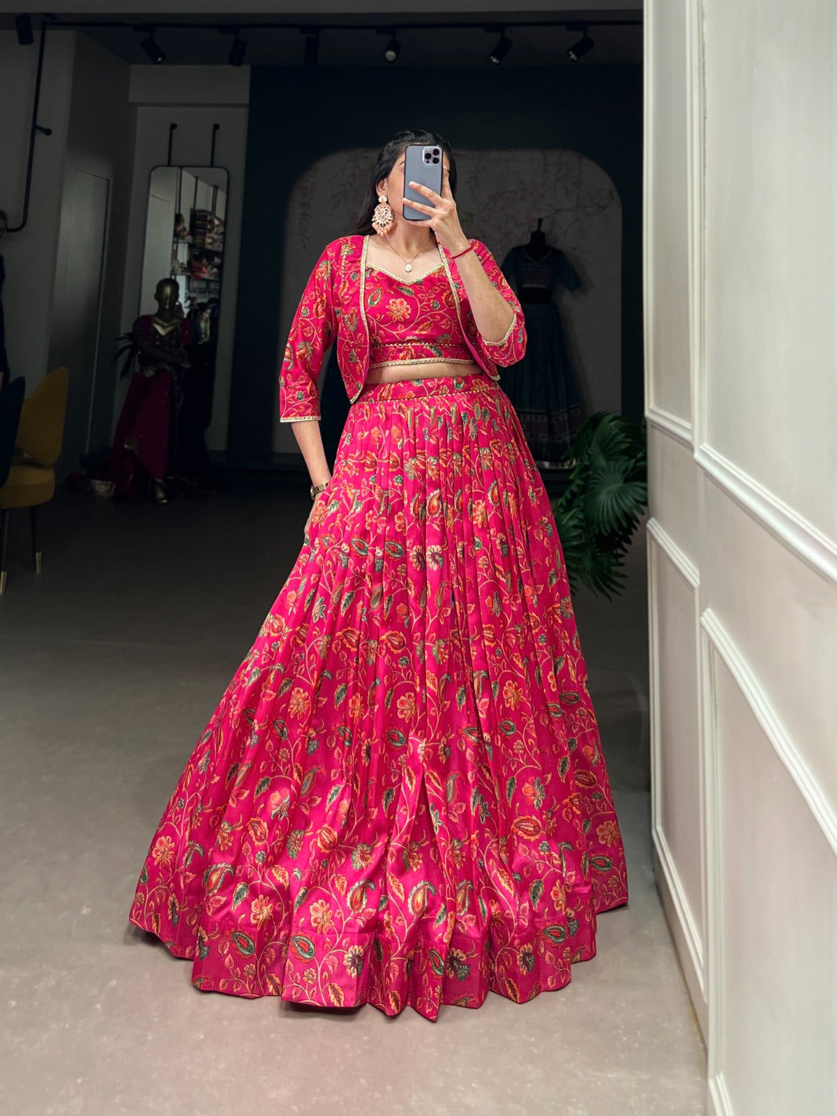 Women's Pink Tussar Silk Floral Print With Gota Patti Work Partywear Lehenga Rpd Fashion