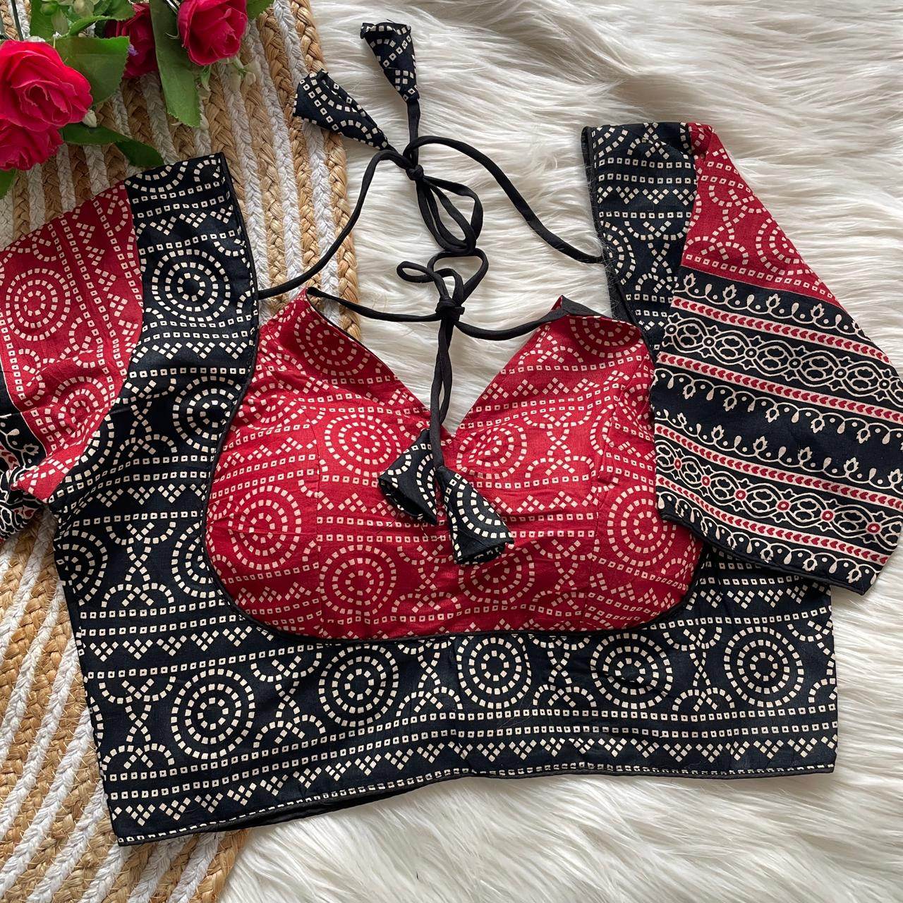 ajrakh cotton halter neck blouse - elegant partywear - rpd fashion