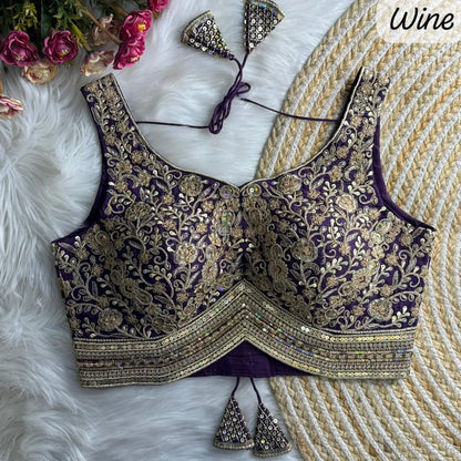 Apple Cut wedding blouse designs with Heavy Stras and Rainbow Work - RPD Fashion