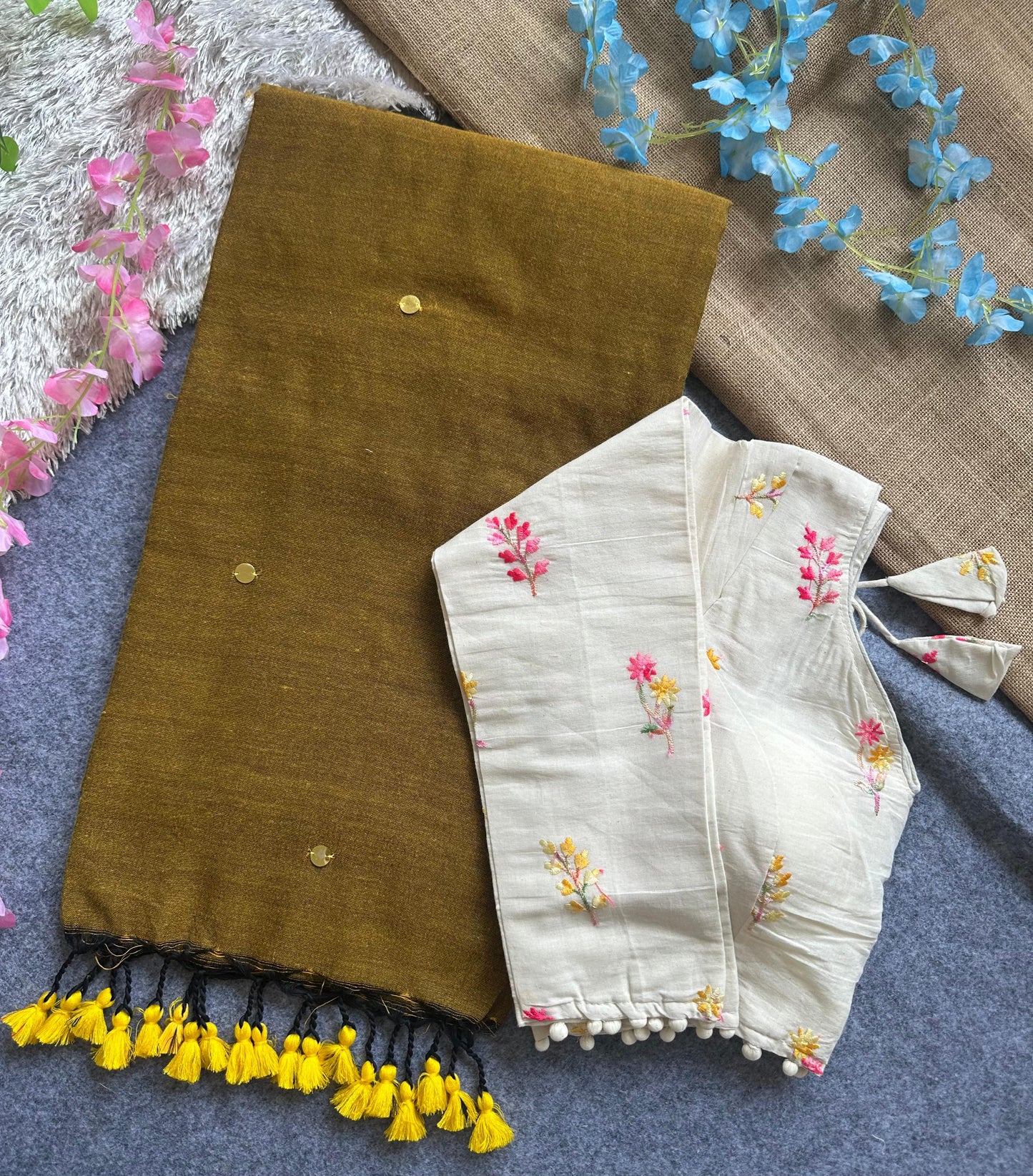 khadi cotton saree with hand stich gini beautiful havy khadi cotton blouse rpd fashion