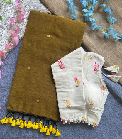 khadi cotton saree with hand stich gini beautiful havy khadi cotton blouse Rpd Fashion