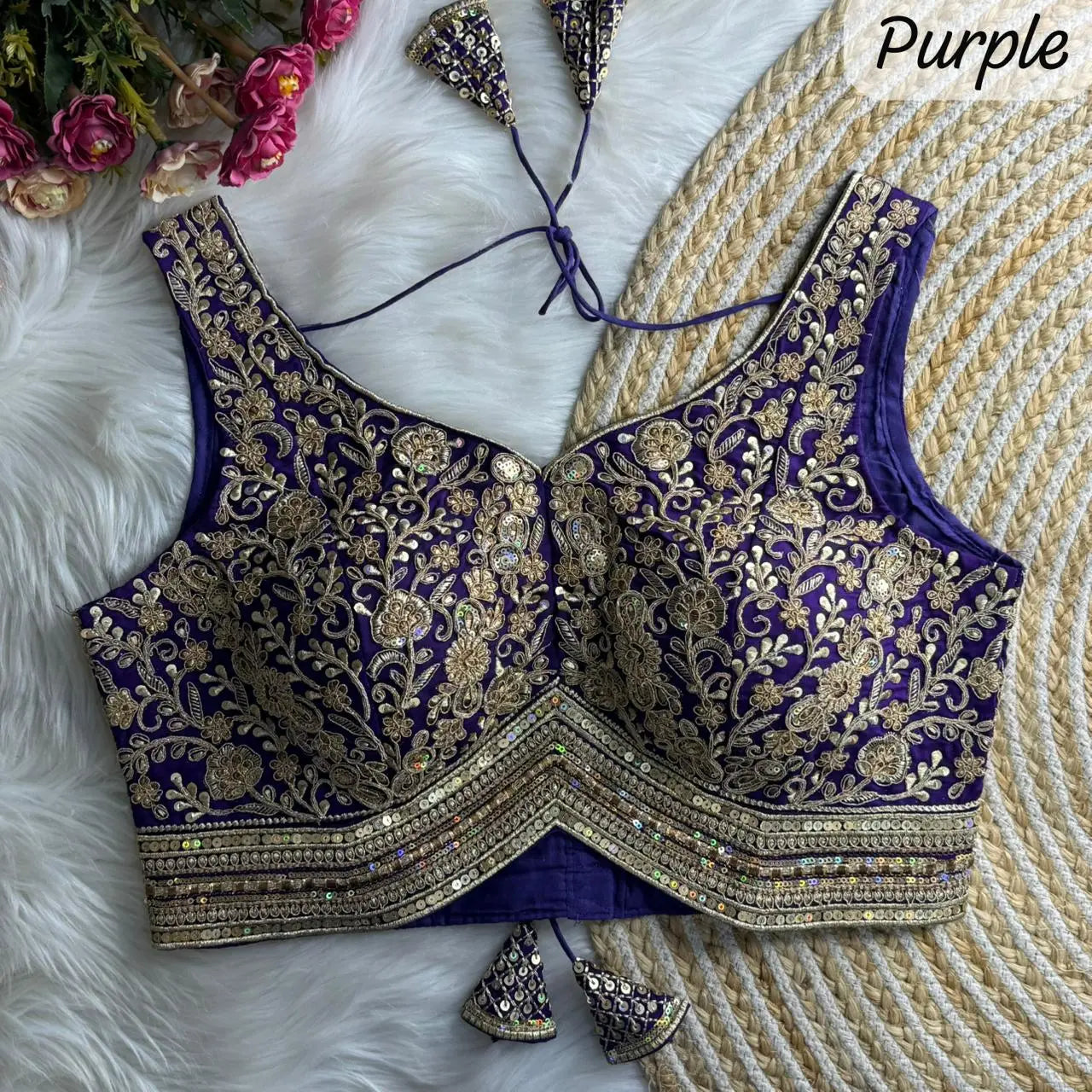 apple cut wedding blouse designs with heavy stras and rainbow work - rpd fashion