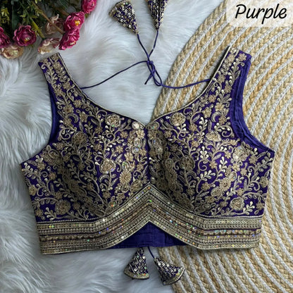 Apple Cut wedding blouse designs with Heavy Stras and Rainbow Work - RPD Fashion