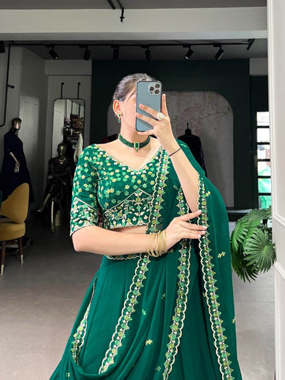 Green Plain Georgette A Line Lehenga Choli - Rpd Fashion