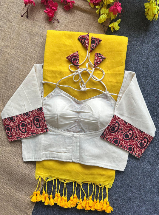 Khadi cotton saree and beautiful havy khadi cotton blouse