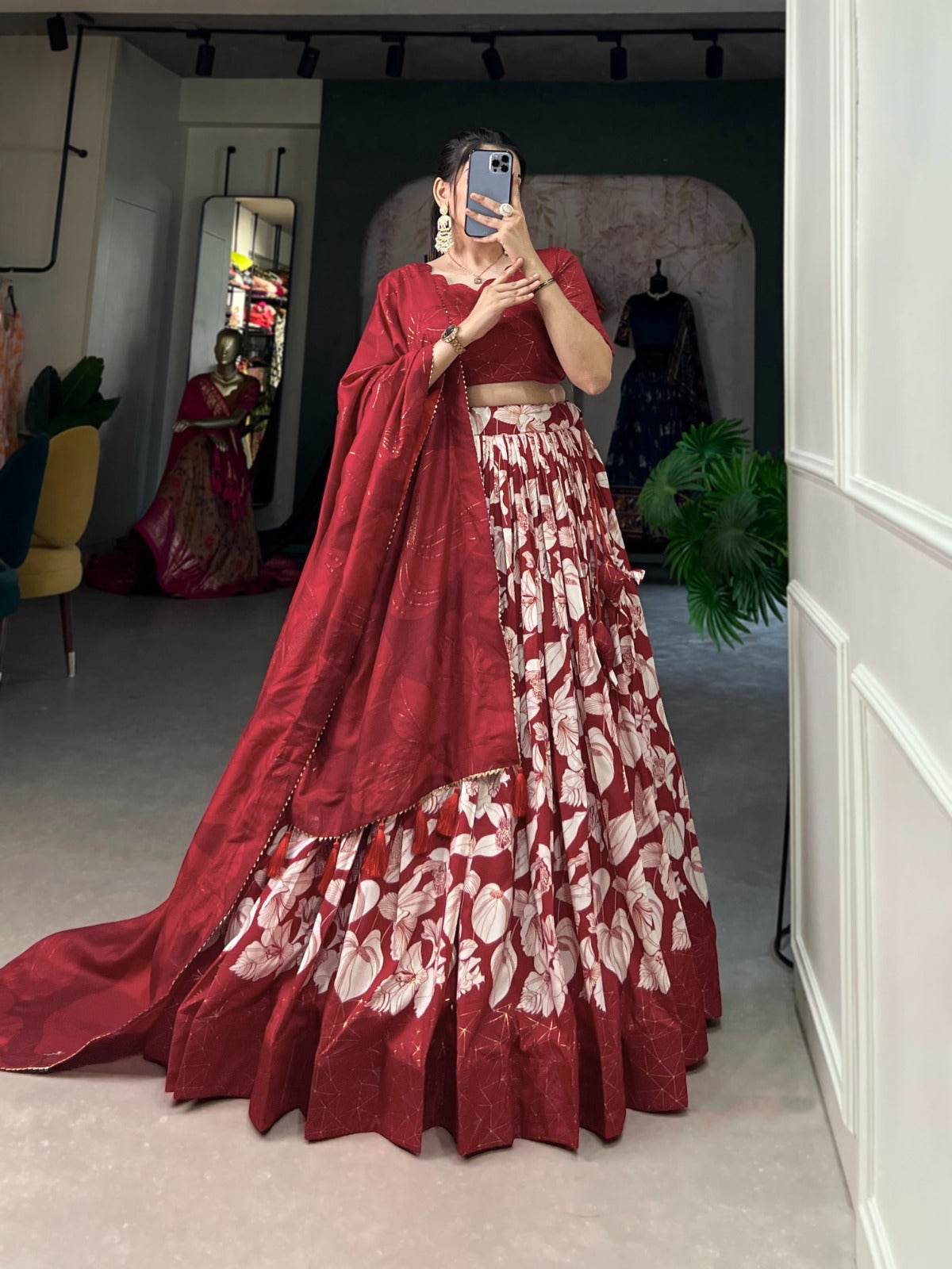 Tussar Silk Floral Printed Lehenga For Women - Rpd Fashion