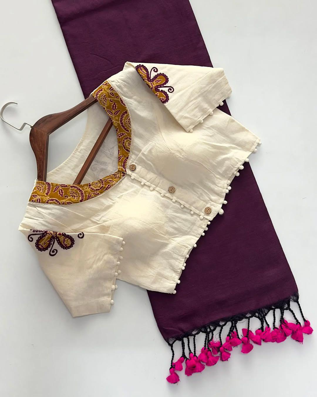 khadi cotton saree and beautiful havy khadi cotton apllic blouse rpd fashion