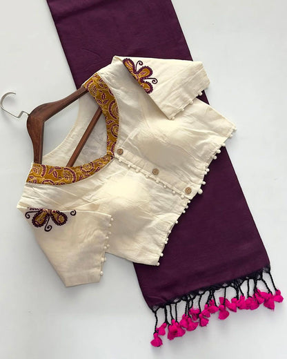 Khadi cotton saree And Beautiful Havy khadi Cotton Apllic Blouse Rpd Fashion
