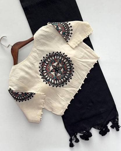 Khadi cotton saree And Beautiful Havy khadi Cotton Apllic Blouse Rpd Fashion