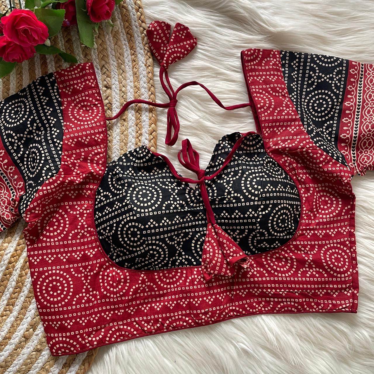 ajrakh cotton halter neck blouse - elegant partywear - rpd fashion