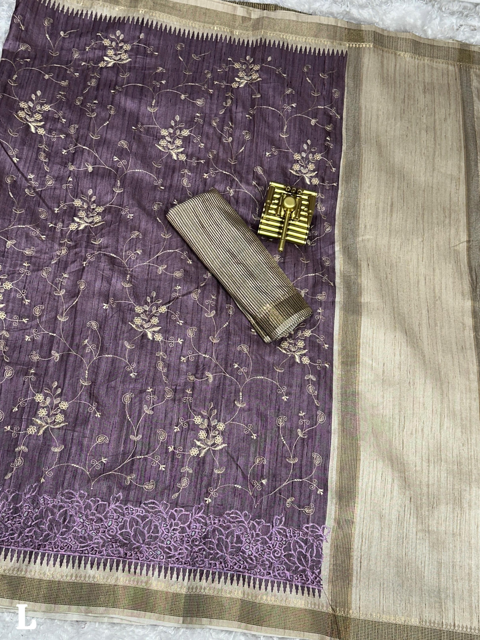Stunning Tussar Cotton Saree with Embroidery & Zari Border - Rpd Fashion