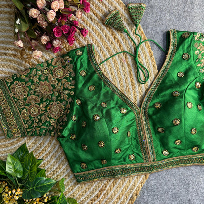 Sabysachi style v-neck beads copper matching work bridal blouse