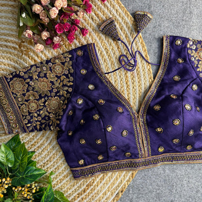 Sabysachi style v-neck beads copper matching work bridal blouse