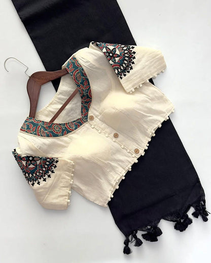 Khadi cotton saree And Beautiful Havy khadi Cotton Apllic Blouse Rpd Fashion