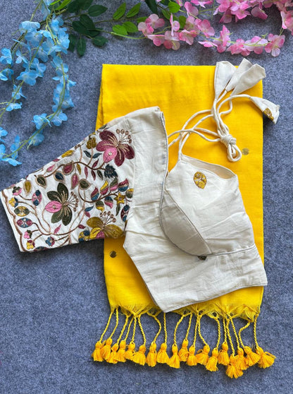 Khadi cotton saree With Hand Stich Gini And Beautiful Havy Khadi Cotton Blouse Rpd Fashion