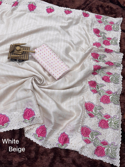 Multi thread embroidery work in saree with cutwork & boaring work Rpd Fashion