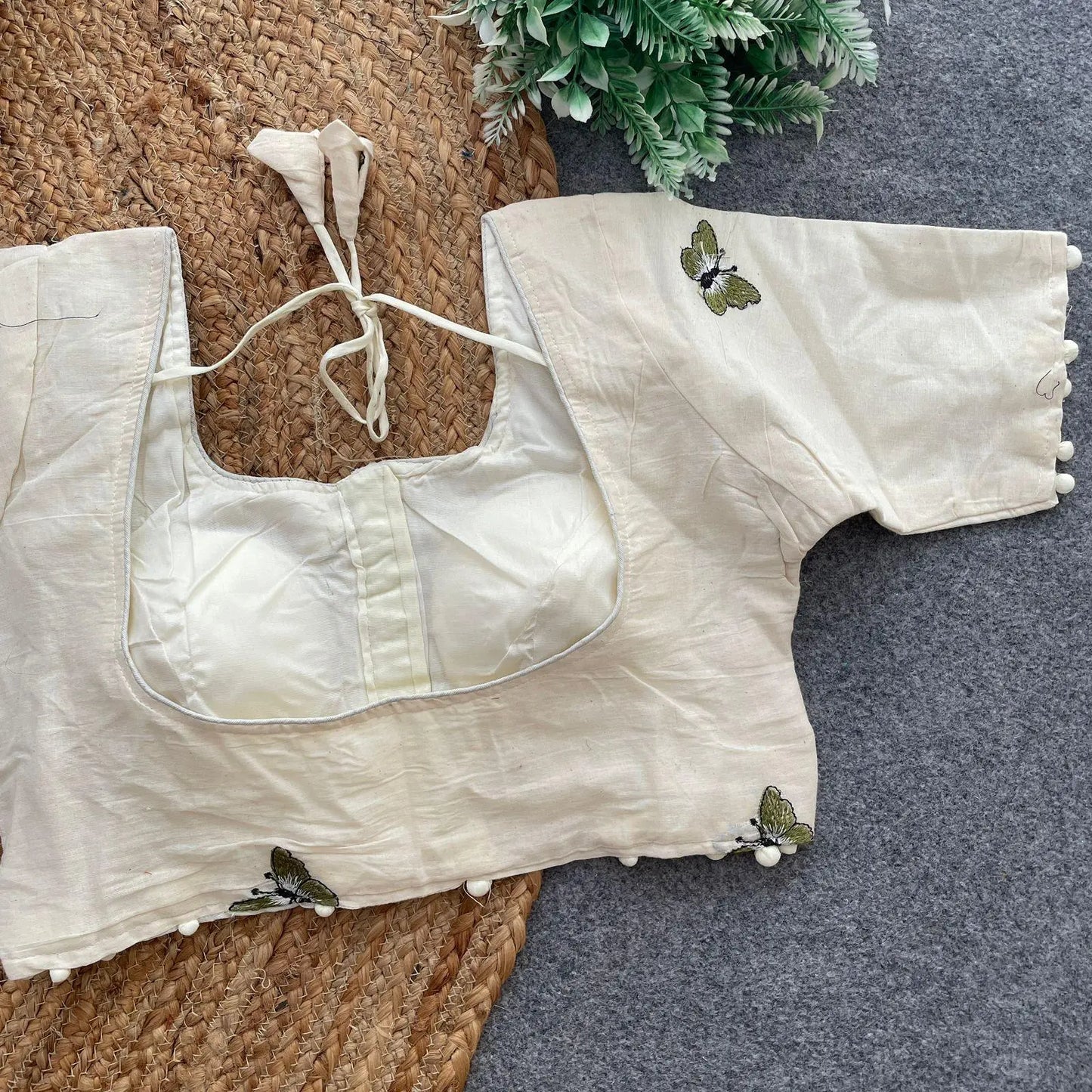 elegant khadi cotton blouse with butterfly embroidery - rpd fashion