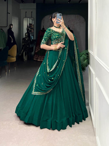 Green Plain Georgette A Line Lehenga Choli - Rpd Fashion