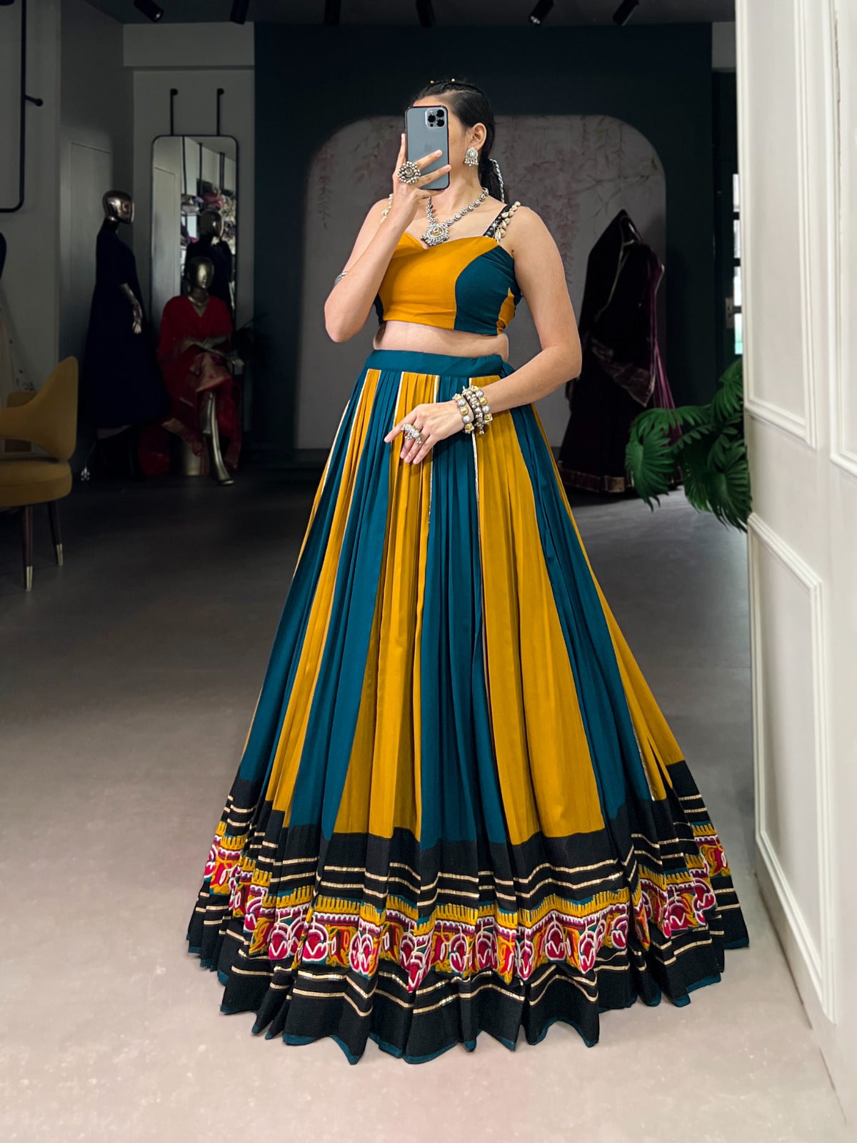 Navratri Outfit | Gamthi Work Lehenga With 8 Meter Flair Rpd Fashion