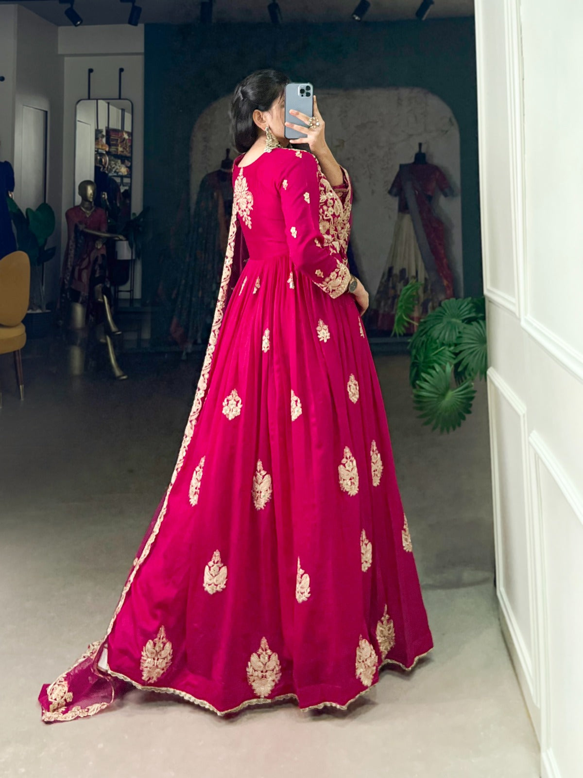 HEAVY VICHITRA SILK LONG GOWN WITH NET DUPATTA FOR WOMEN Rpd Fashion