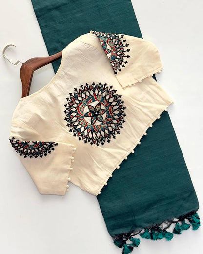 Khadi cotton saree And Beautiful Havy khadi Cotton Apllic Blouse Rpd Fashion