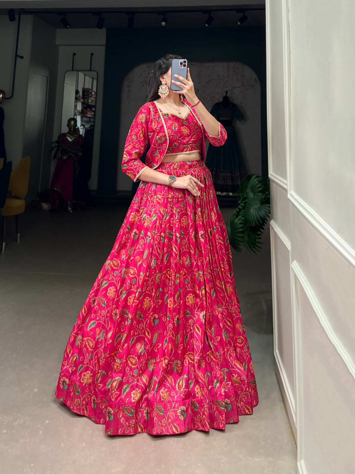 Women's Pink Tussar Silk Floral Print With Gota Patti Work Partywear Lehenga Rpd Fashion