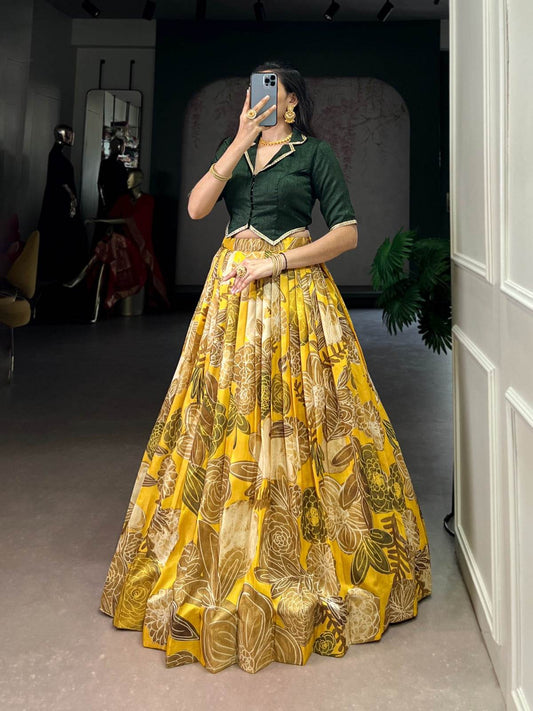 Yellow Color Floral Print Organza Co-ord Set Lehenga Choli - Rpd Fashion