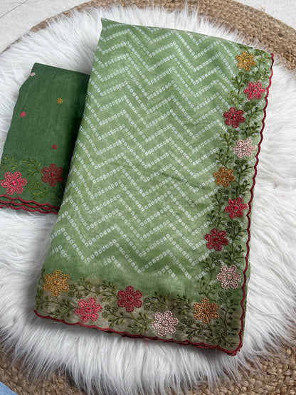 Embroidered Work Saree with Zari Border - Elegance Redefined - Rpd Fashion