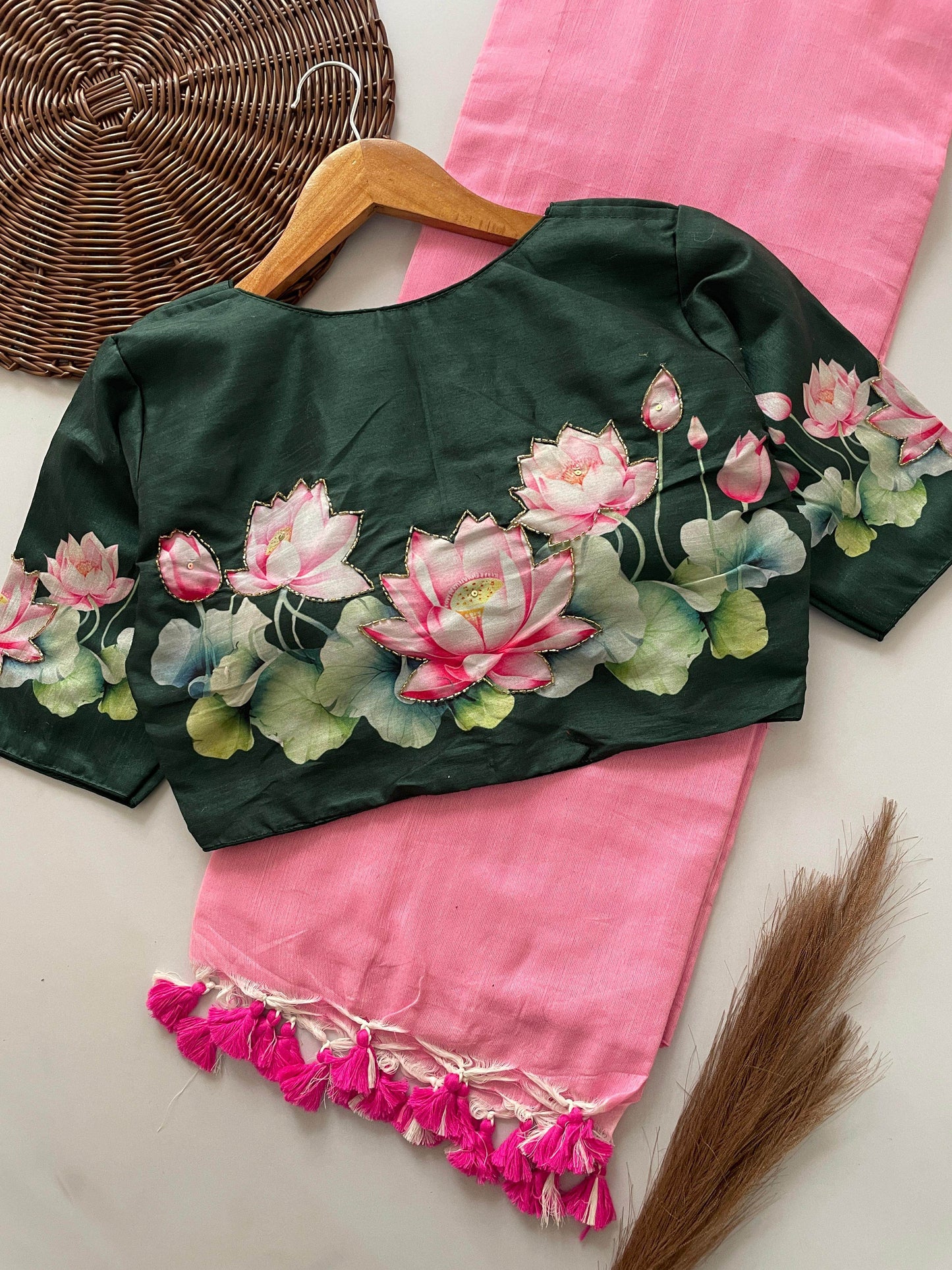 designer handwork crafted blouse with khadi cotton saree - rpd fashion