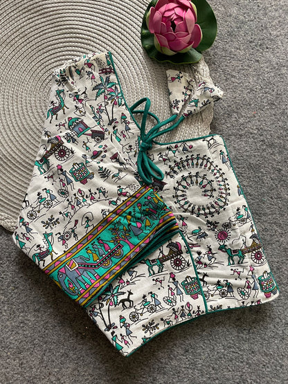 Cotton Natural Dye Handblock Print BoatNeck Neck Blouse