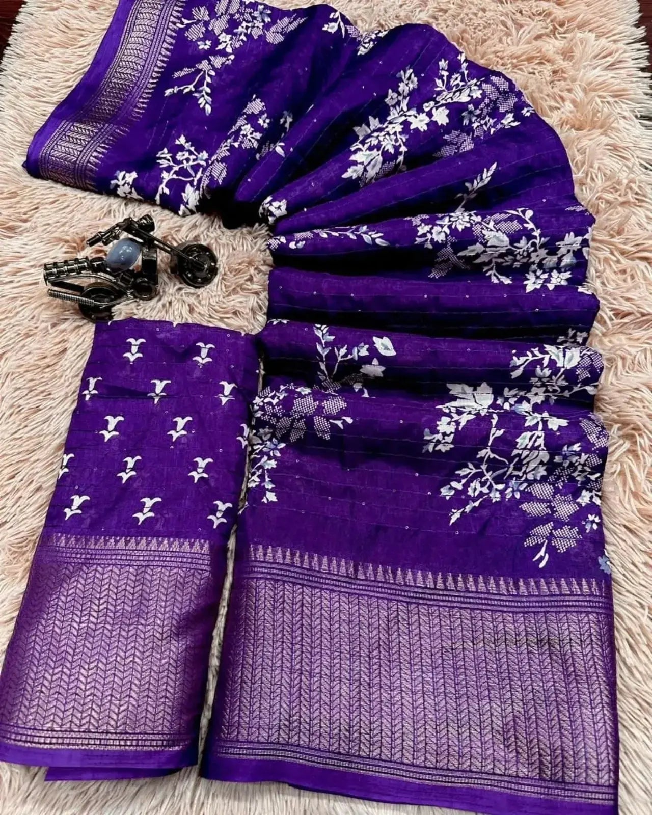 Trendy Latest Daily Wear Sarees with Price – Purple Block Print Saree for Women - RPD Fashion
