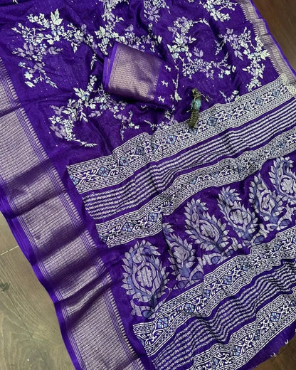 Trendy Latest Daily Wear Sarees with Price – Purple Block Print Saree for Women - RPD Fashion