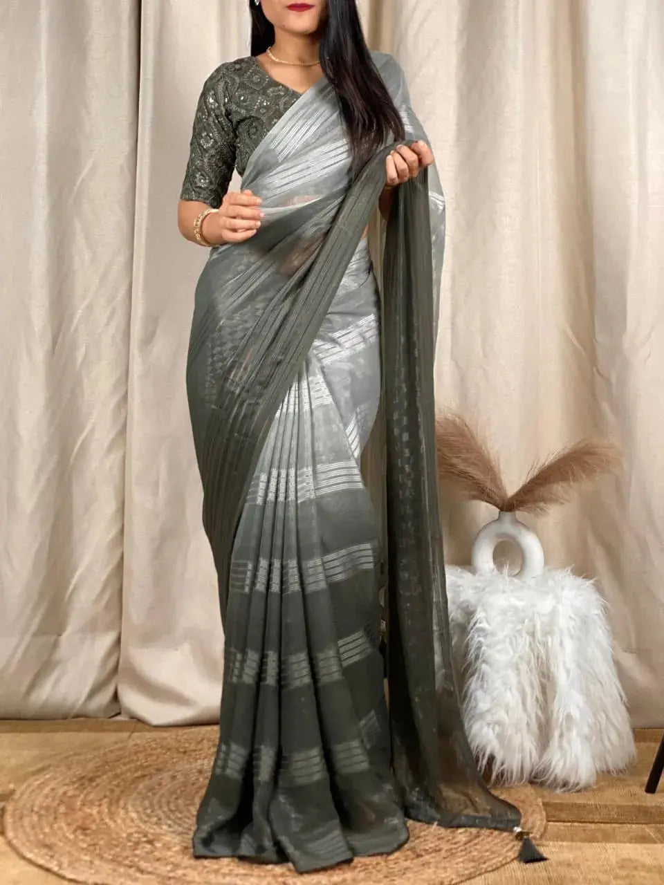 grey green georgette sarees for women – elegant party wear collection - rpd fashion