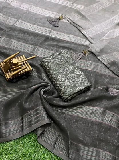Grey Green Georgette Sarees for Women – Elegant Party Wear Collection - RPD Fashion