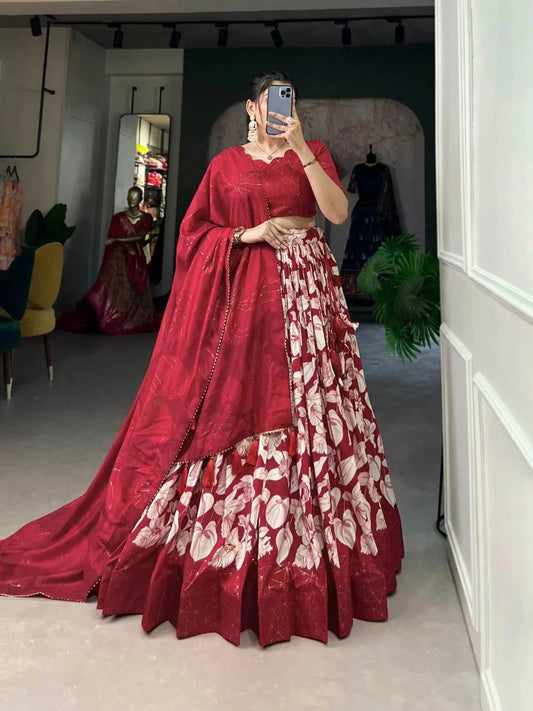 Tussar Silk Floral Printed Lehenga For Women - RPD Fashion